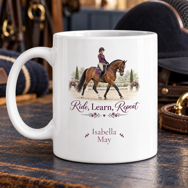 Elegant bay horse training scene — example personalised with Isabella / May