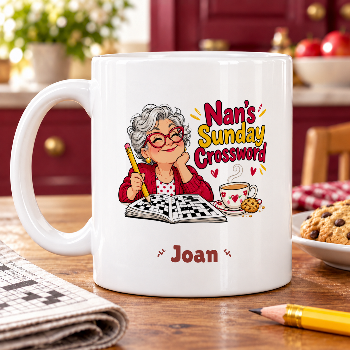 Nan’s Crossword Tea Break — example personalised with Joan