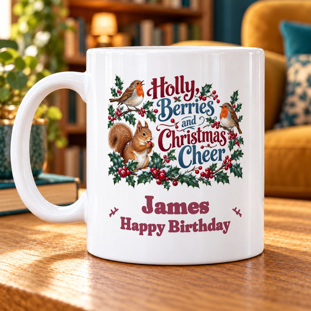 Holly, Berries and Christmas Cheer – Personalised Mug
