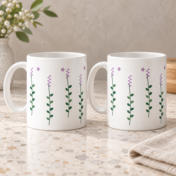 Lavender Stems Ceramic Mugs – Set of 2