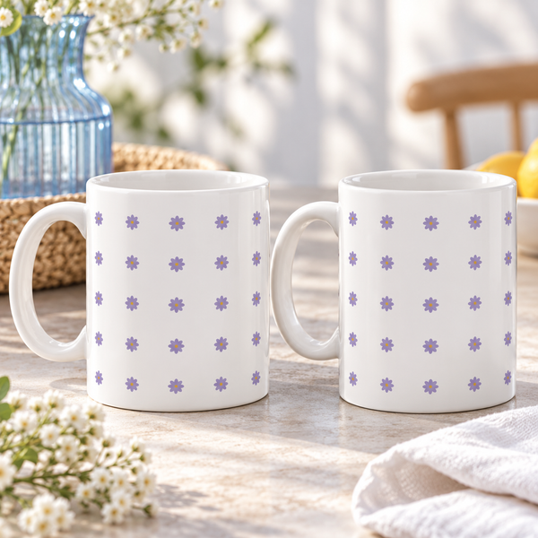 Lilac Daisy Repeat Ceramic Mugs – Set of 2