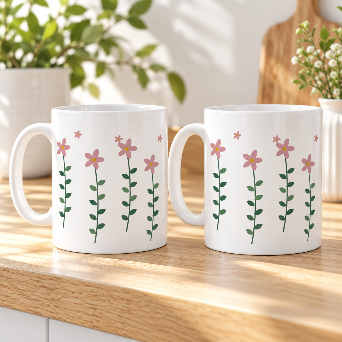 Magnolia Blossom Ceramic Mugs – Set of 2