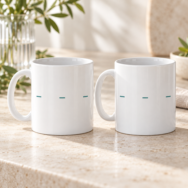 Minimal Teal Dash Ceramic Mugs – Set of 2