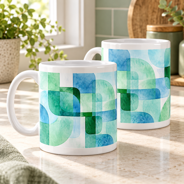 Mint Montage Abstract Ceramic Mugs – Set of 2