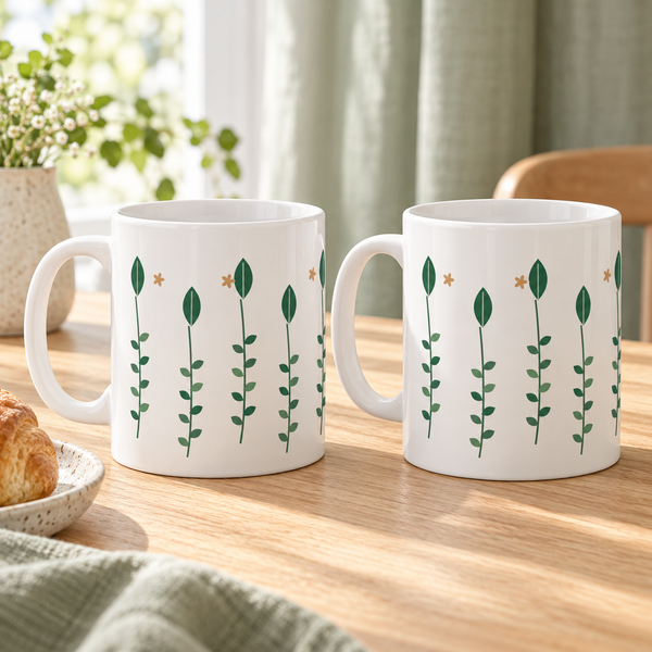 Monstera Leaves Ceramic Mugs – Set of 2