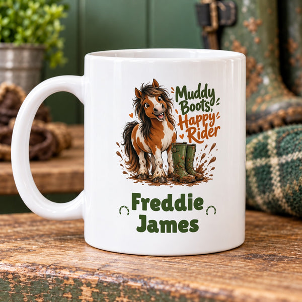 Muddy Boots, Happy Rider – Personalised Mug