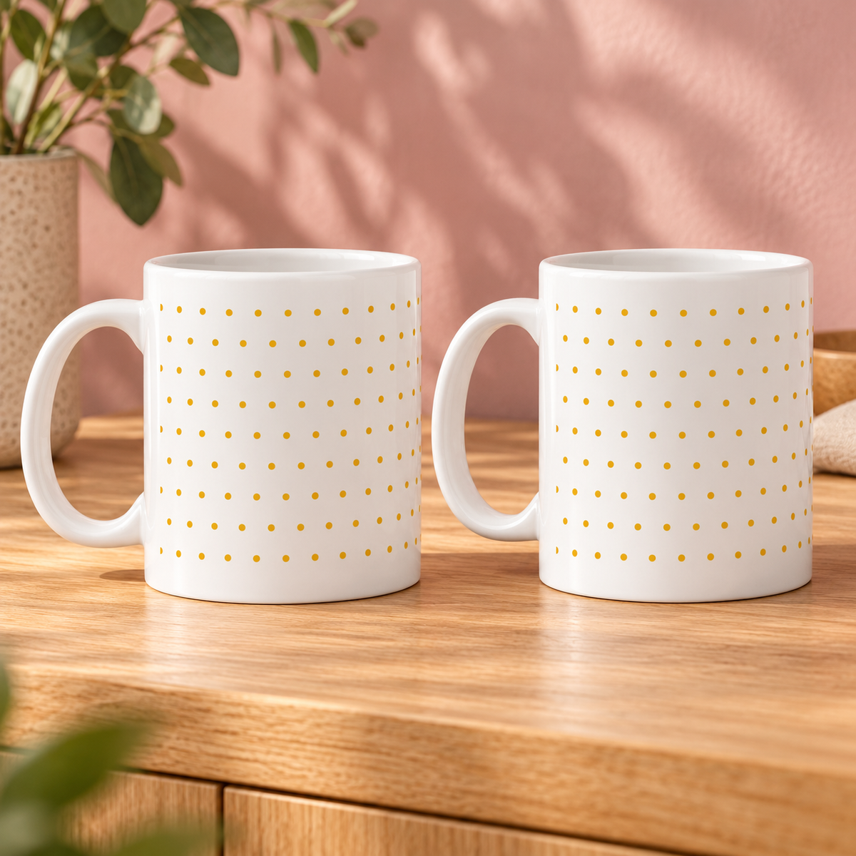 Mustard Mini Dots Ceramic Mugs – Set of 2