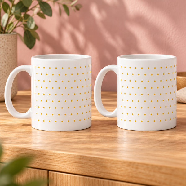 Mustard Mini Dots Ceramic Mugs – Set of 2