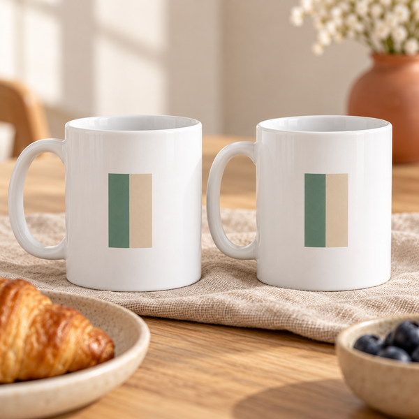Muted Green Divide Ceramic Mugs – Set of 2 — matching pair of 330ml ceramic mugs, both handles on the left