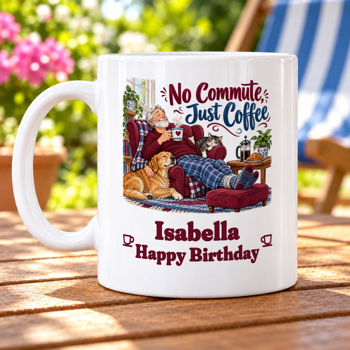 No Commute, Just Coffee – Personalised Mug
