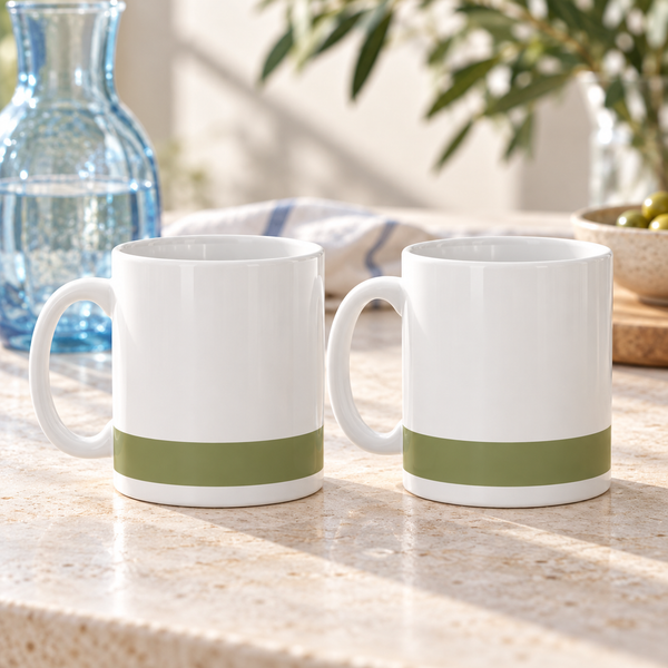 Olive Lower Border Ceramic Mugs – Set of 2