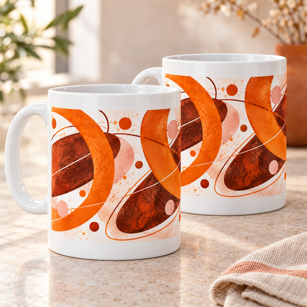 Orbit Orange Abstract Ceramic Mugs – Set of 2
