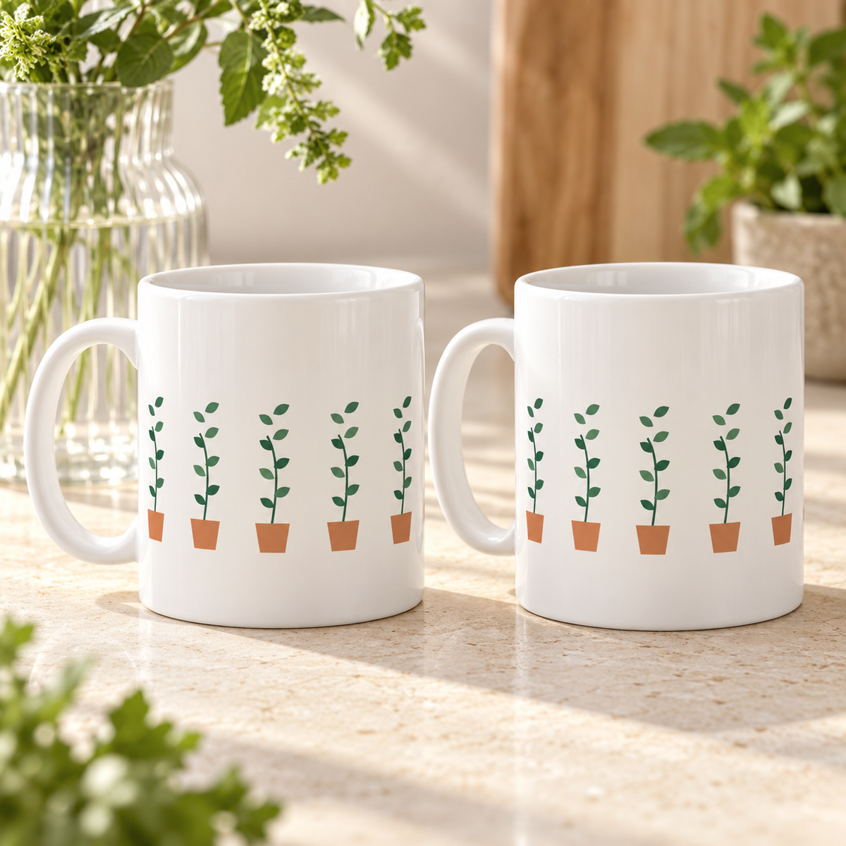 Potted Herbs Ceramic Mugs – Set of 2