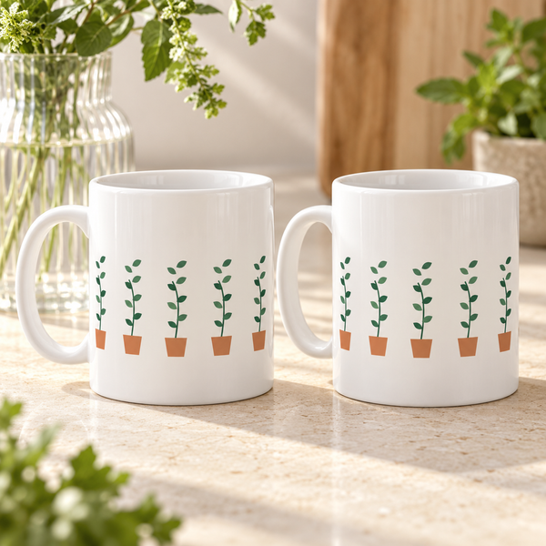 Potted Herbs Ceramic Mugs – Set of 2