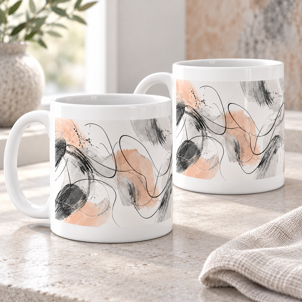 Quiet Scribble Abstract Ceramic Mugs – Set of 2