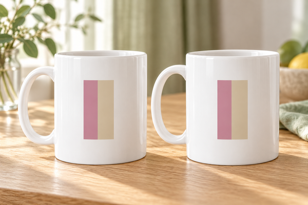 Rose and Sand Panels Ceramic Mugs – Set of 2 — matching pair of 330ml ceramic mugs, both handles on the left