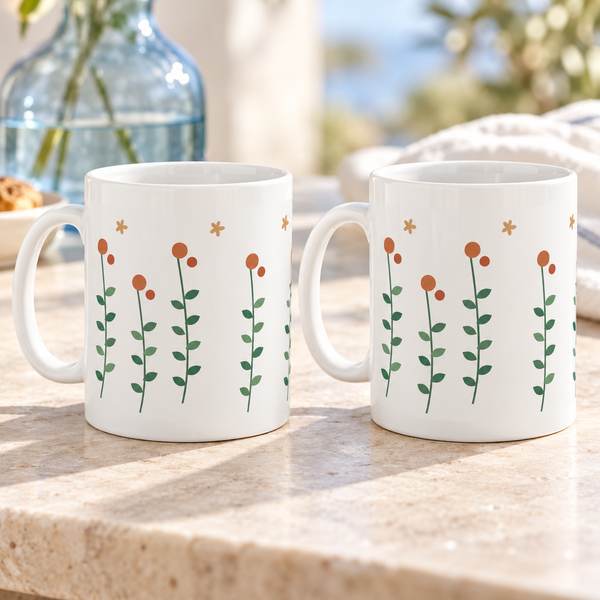 Rosehip Branches Ceramic Mugs – Set of 2