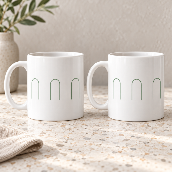Sage Minimal Arch Ceramic Mugs – Set of 2