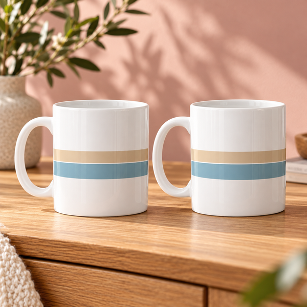 Sand and Sea Bands Ceramic Mugs – Set of 2