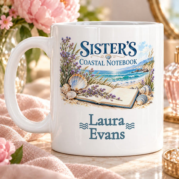 Sister’s Coastal Notebook – Personalised Mug