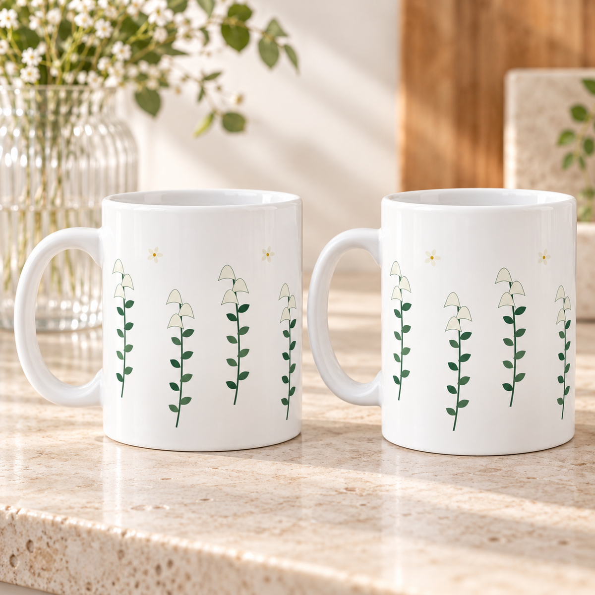 Snowdrop Sprigs Ceramic Mugs – Set of 2