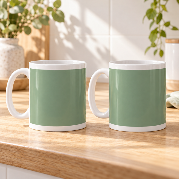 Soft Sage Colour Wrap Ceramic Mugs – Set of 2