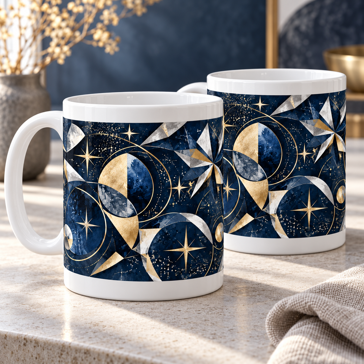 Starlight Geometry Abstract Ceramic Mugs – Set of 2