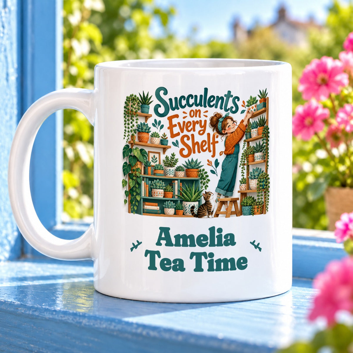 Succulents on Every Shelf – Personalised Mug