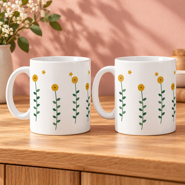 Sunflower Stems Ceramic Mugs – Set of 2