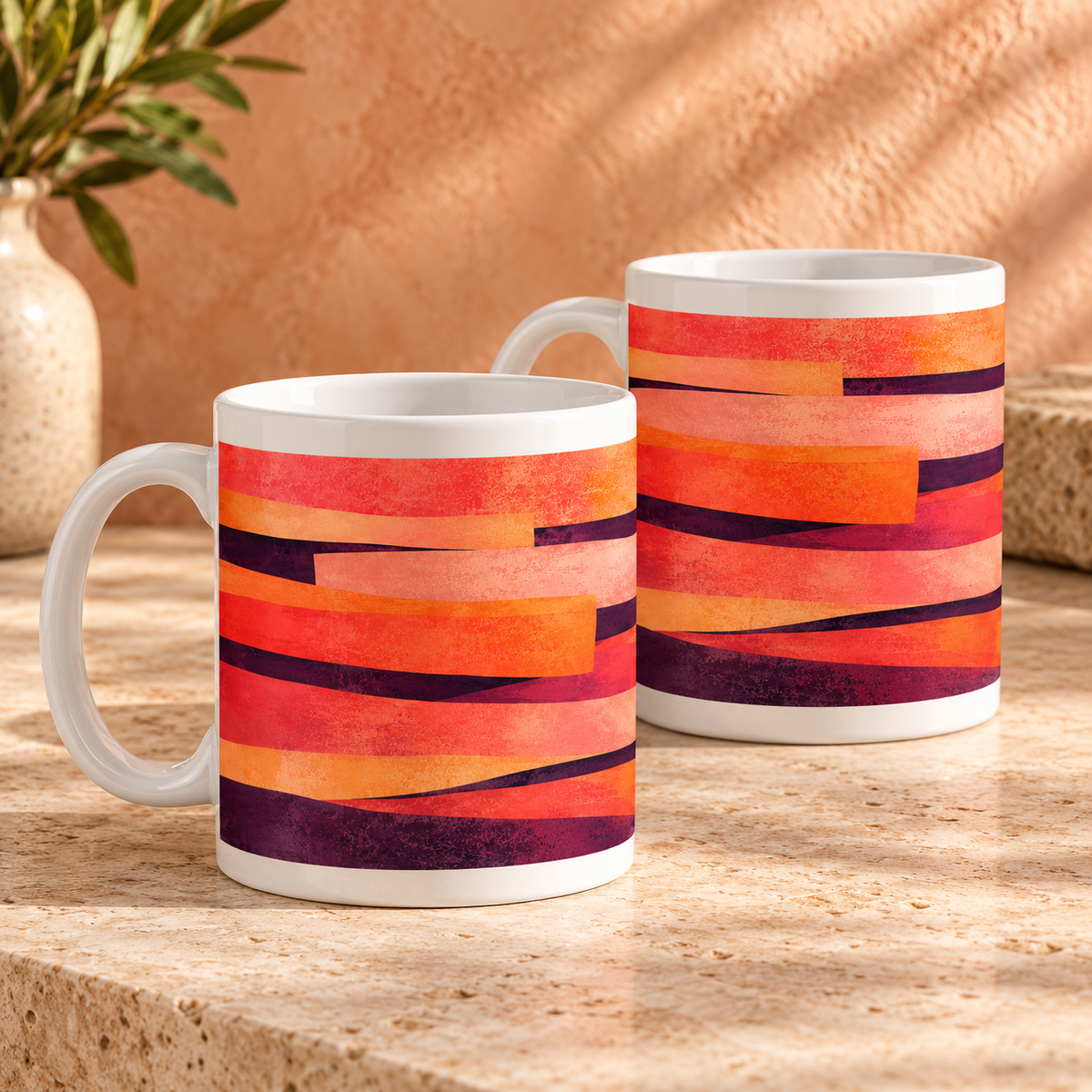 Sunset Study Abstract Ceramic Mugs – Set of 2
