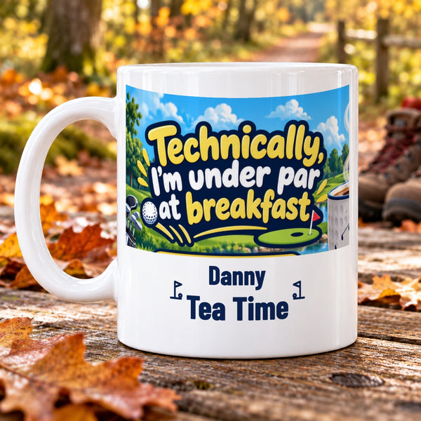 Technically, I'm under par at breakfast. – Personalised Golf Mug
