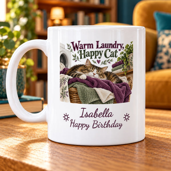 Warm Laundry, Happy Cat – Personalised Mug