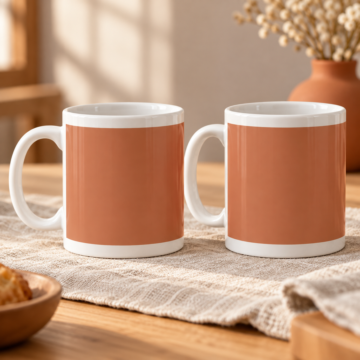 Warm Terracotta Colour Wrap Ceramic Mugs – Set of 2